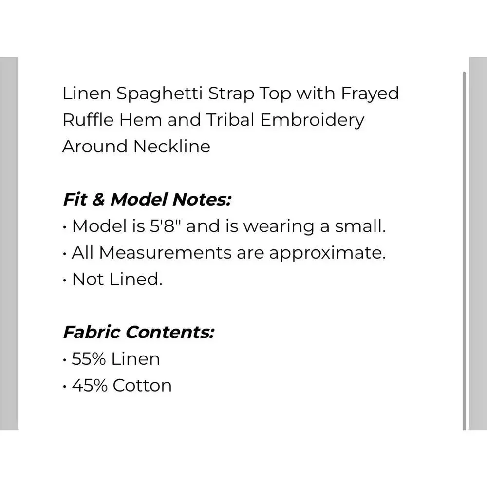 Umgee - Linen Tribal Embroidered Frayed Hem Top - MEDIUM - Picture 6 of 6